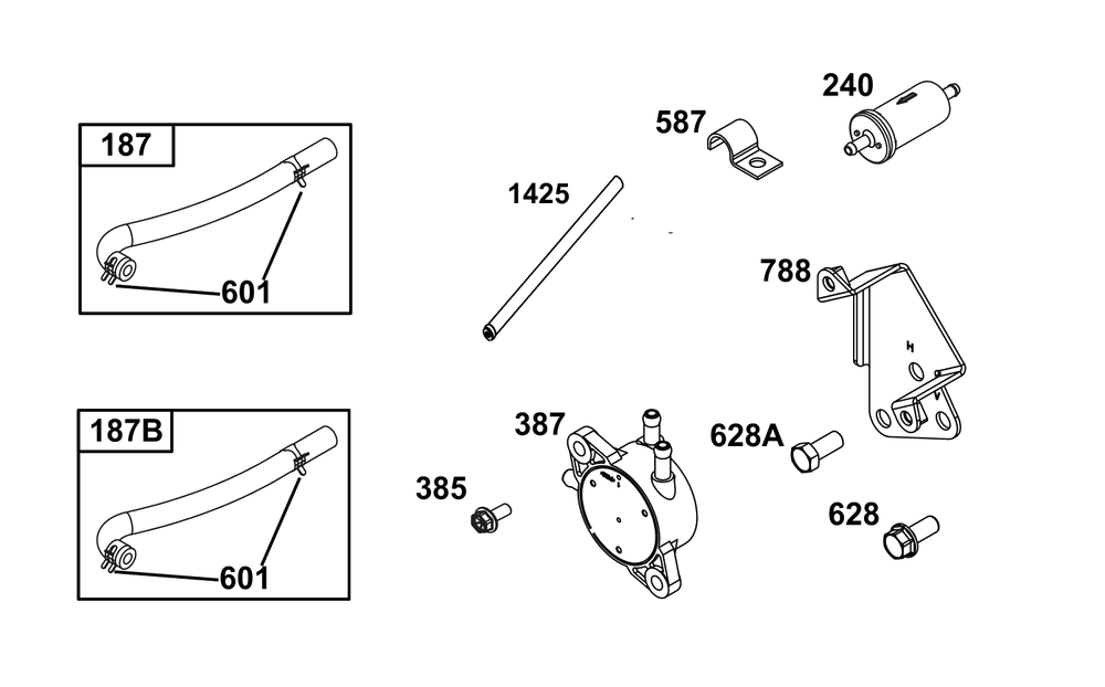 Fuel Supply Group Diagram and Parts List for 386777-0149-G1  Briggs and Stratton Engine
